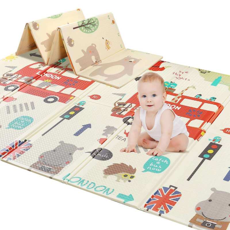Foldable XPE Foam Baby Play Mat Non-Toxic Crawling Mat with Animal Print for Indoor & Outdoor Hard Floors Camping & Exercise Use vantis (11) Baby Playmat Waterproof Foam Cushion for Crawling, Learning, and Educational Toys